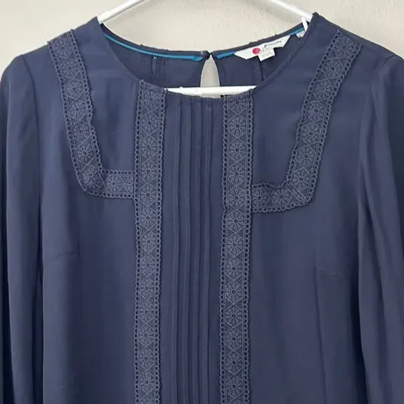 Boden Imi Jersey Trim Top long sleeve lace detail pleated boho bohemian navy 8 - Picture 3 of 11